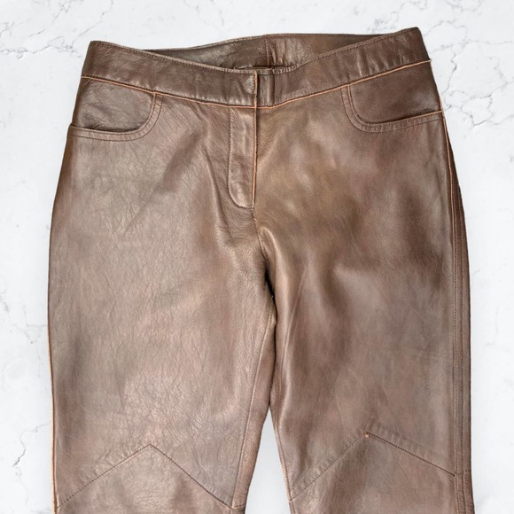 Vintage 90's Leather Pants Brown Boot Cut Size 6 Small Mid Rise Brandon Thomas - Picture 6 of 6